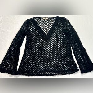 YA LOS ANGELES Women’s Lace Crochet V Neck Sheer Bell Sleeve Boho Fairy Top‎ M